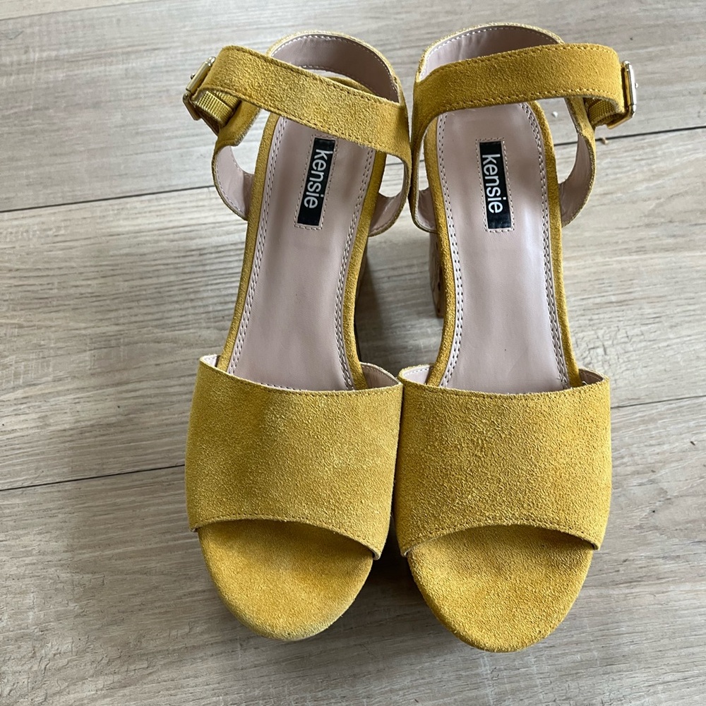 Kensie Mustard Suede Platform Sandals - Picture 2 of 7